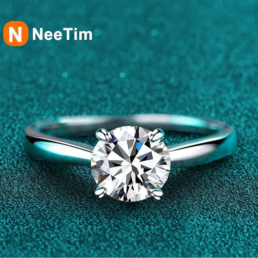 NeeTim 2ct Moissanite Engagement Ring for Women S925 Sterling Silver with Gold Plated Lab Diamond Promise Wedding Band Jewelry