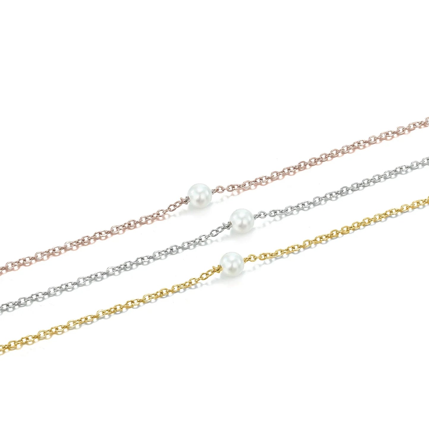 4MM Simulated-pearl Pendant Necklace for Women Dainty Stainless Steel Gold Color Necklace Women