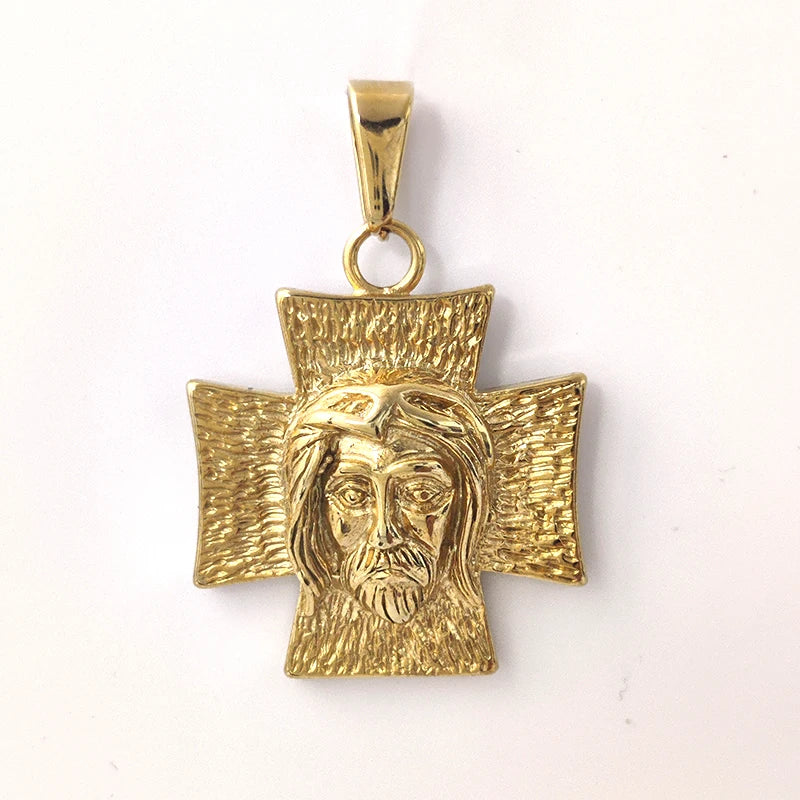18K Gold Plated Jesus Face Cross Pendant Necklace Religious Charm for Men Women Faith-Inspired Jewelry Christian Gift
