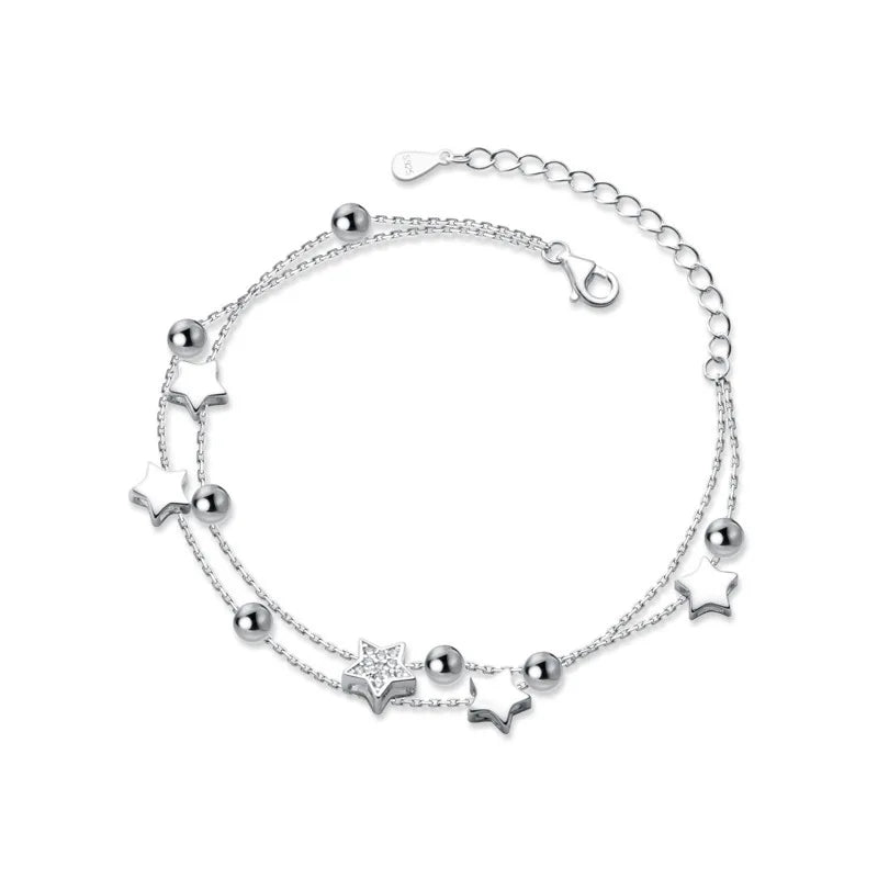 VENTFILLE 925 Stamp Silver Color Star Bracelet Fashion Korean Five-pointed Stars Crystal Double Bracelet Dropshipping Wholesale