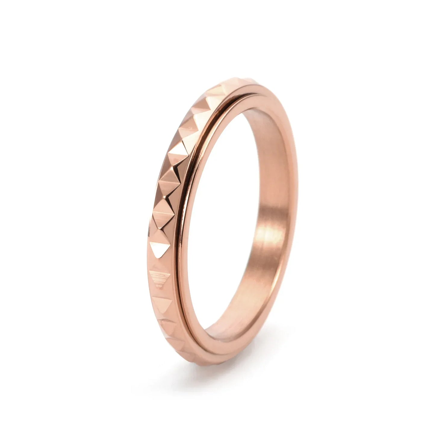 3mm Thin Stainless Steel Pyramids Spinner Ring Wedding Band for Women Girl Size 5-12