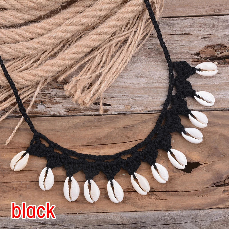 Shell Choker Necklace Natural Sea Cowrie Shell Rope Chain Choker Necklace
