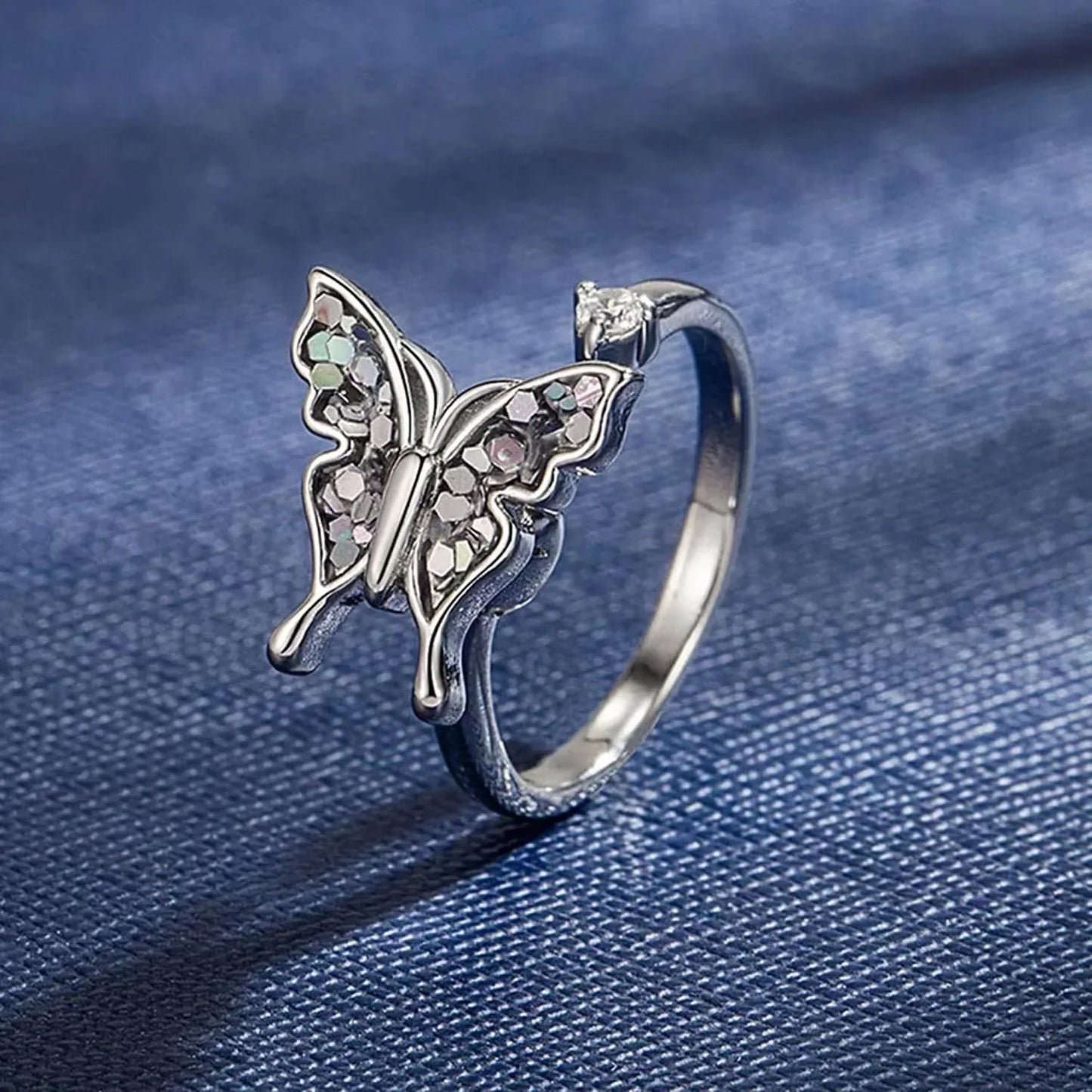 Sunflower Crystal Anxiety Relief Spinning Fidget Ring For Girls Rotate Freely Metal Copper Knuckle Ring Women'S Jewelry Gifts