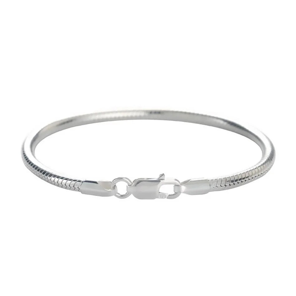925 Sterling Silver 3mm Snake Bone Bracelet Simple Style For Women Men Daily and Party Wear All Seasons Jewelry 16-23cm