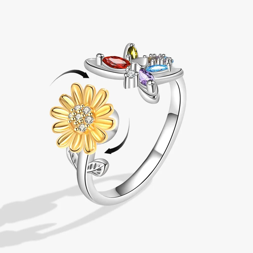 Rotating Anxiety Knuckle Ring For Women Spinner Fidgets Cute Animal Butterfly Flower Anti Stress Ring Party Jewelry Gifts Anillo