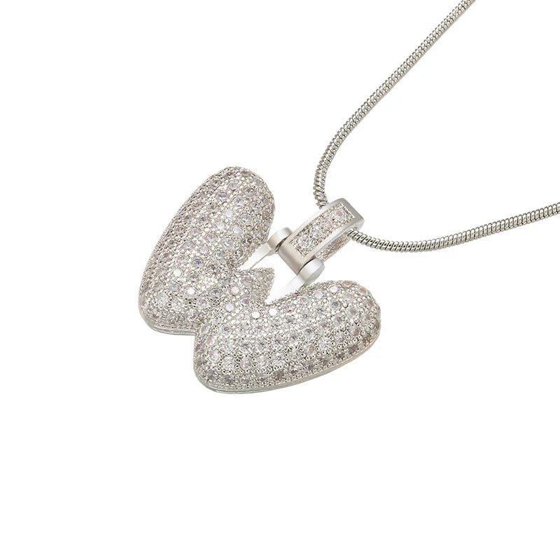 ZHUKOU Silver color Bubble initial letters necklaces 26 letters pendants necklaces for women Brass CZ Jewelry wholesale VL34