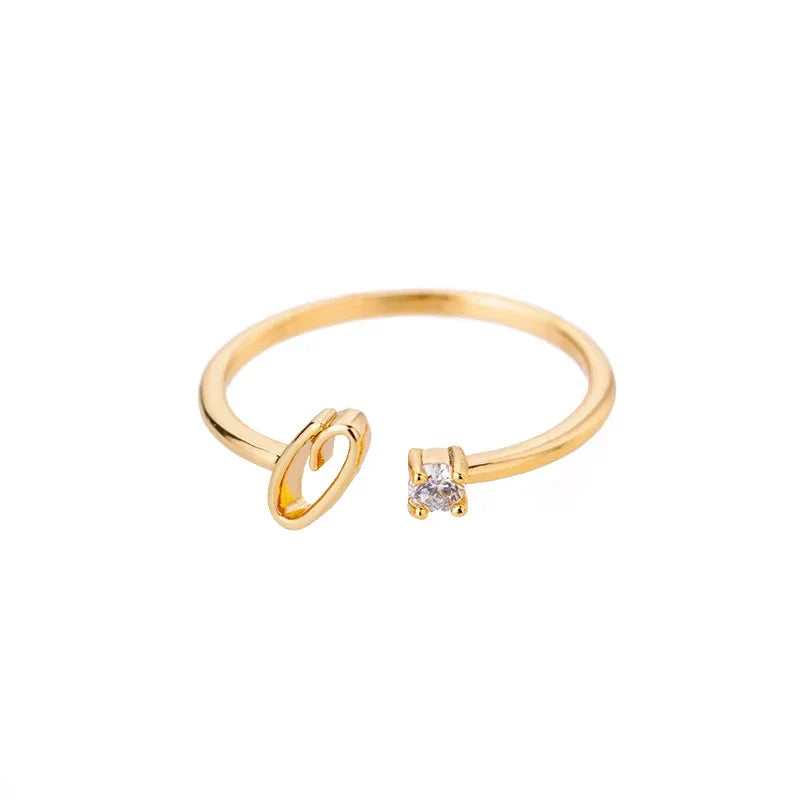 A-Z Initial Letter Open Rings for Women Stainless Steel Gold Color Zircon Adjustable Ring Trendy Couple Wedding Jewelry Gift