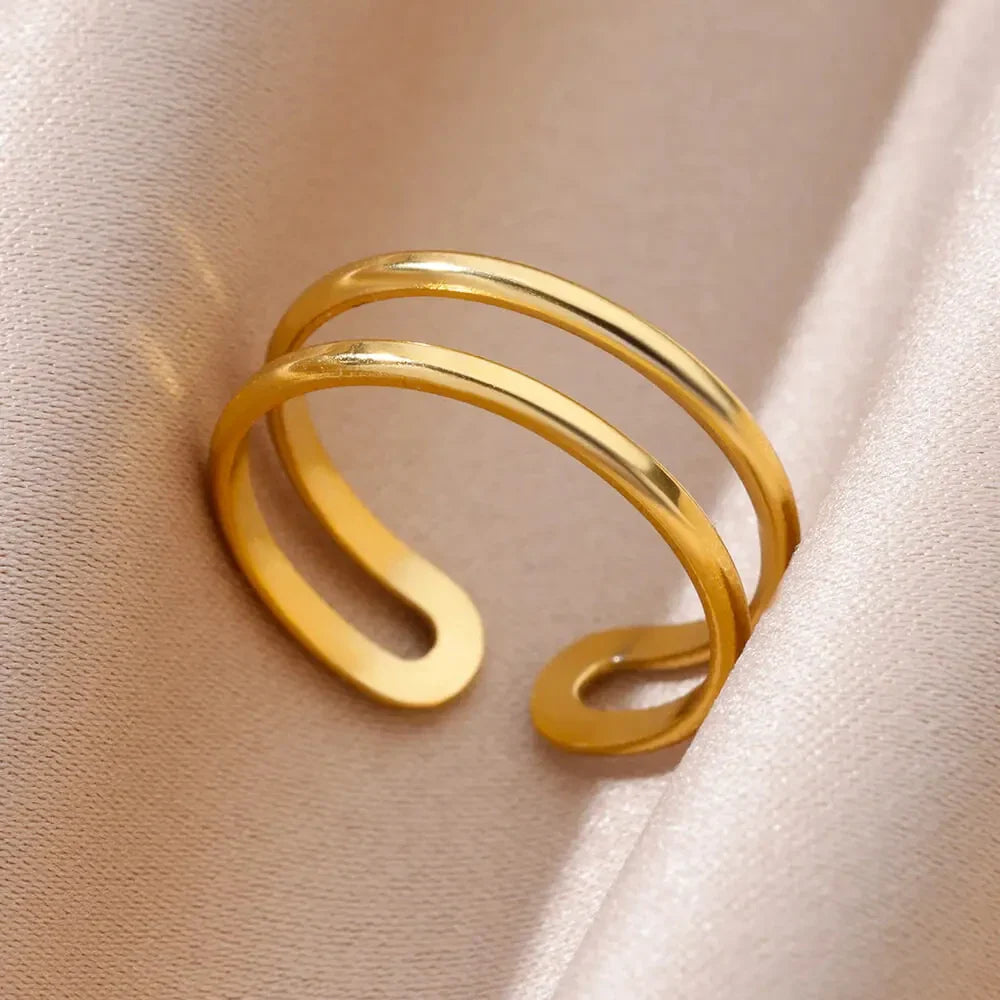 Stainless Steel Flower Rings for Women Gold Color Shell Starfish Multi Layer Hollow Out Ring Fashion Charm Jewelry Wedding Gifts