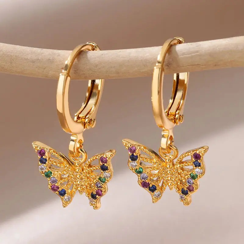 Zircon Butterfly Pendientes Earrings for Women Stainless Steel Gold Color Piercing Earring Girl y2k Jewelry aretes bijoux mujer