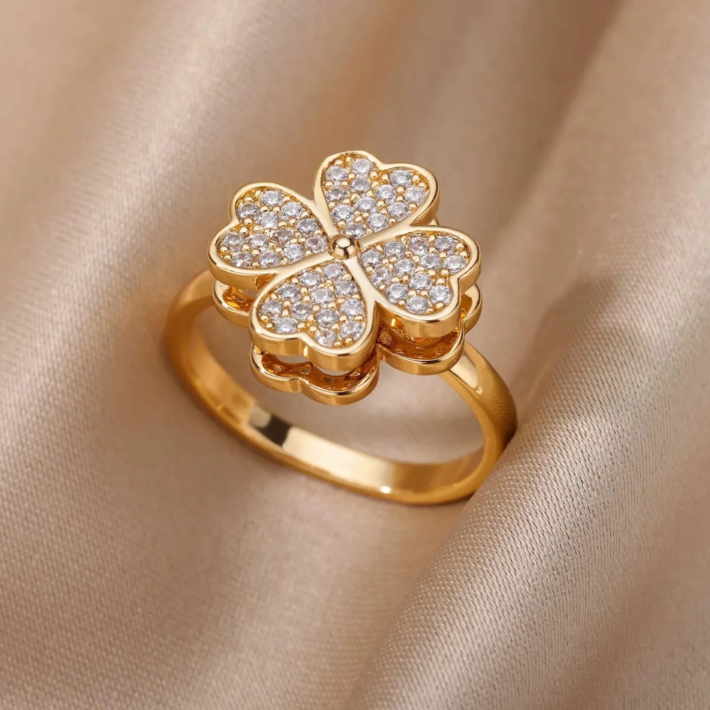Zircon Tiny Heart Rings For Women Gold Color  Stainless Steel Opening Heart  Finger Femme Wedding Party Jewelry Gift 2024