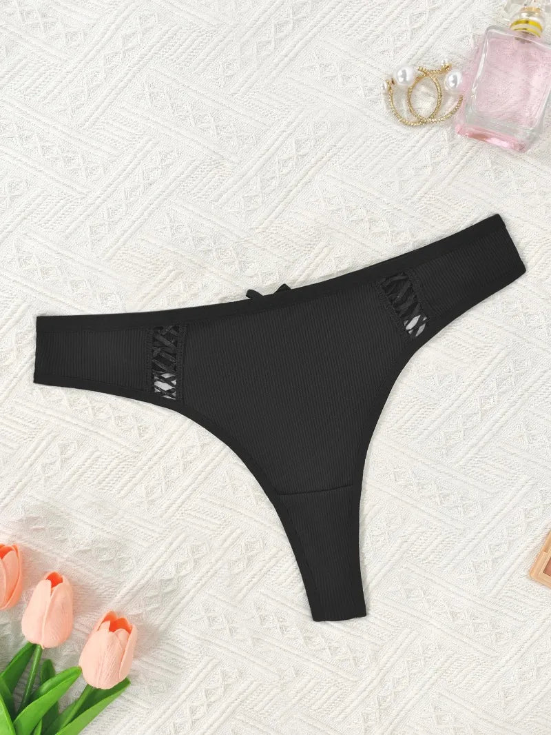 1pcs  Women Low Rise Sexy Thongs Comfortable Bow New Fashion Bandage Female G-string Intimate Lingerie Solid T-back