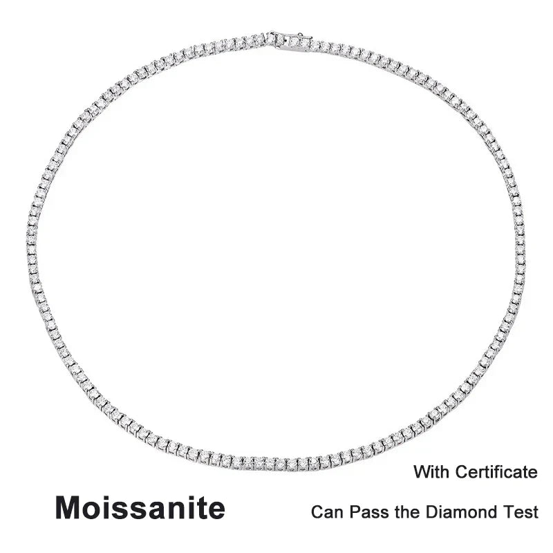 NeeTim 2.5mm Full Moissanite Tennis Necklace 925 Sterling Silver with Gold Plated Necklaces Neck Chain Fine Jewelry for Women
