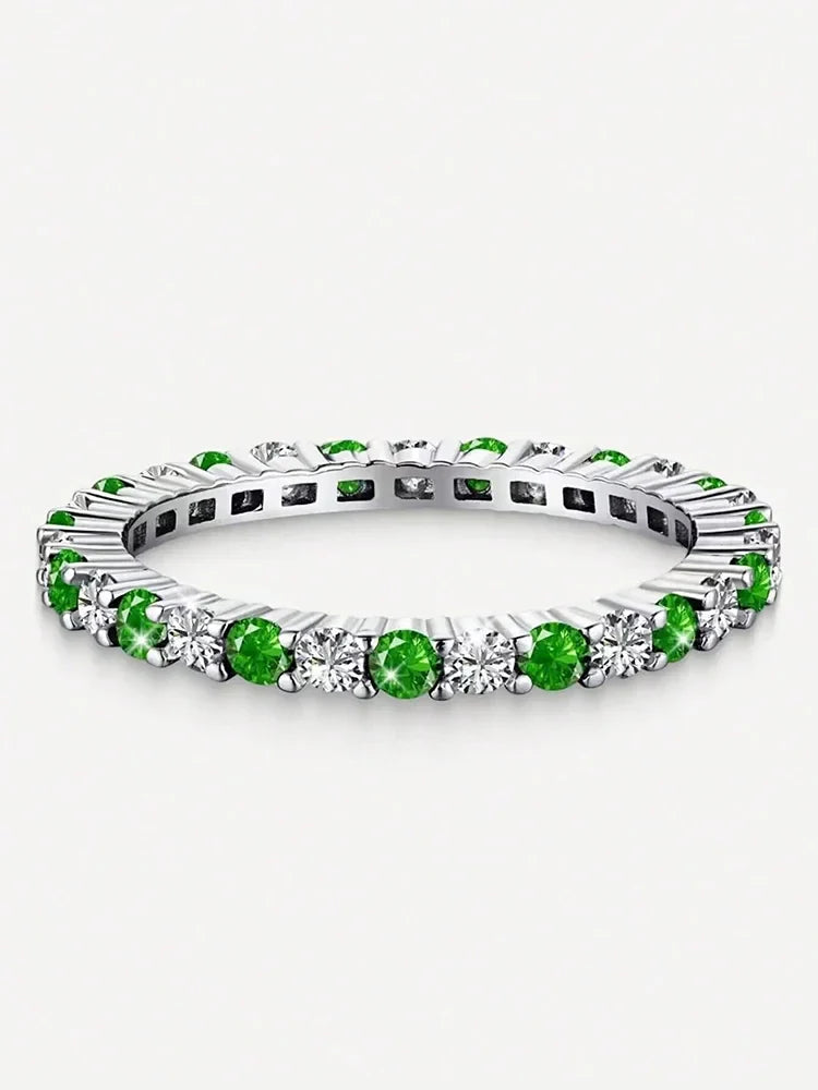 925 Sterling Silver Fashion Shiny 1.4mm Full Zircon Stackable Plain Ring For Women Daily Party Personalized Fine Jewelry