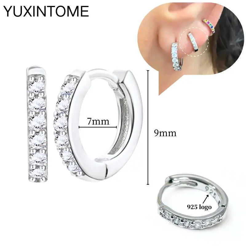 925 Sterling Silver Ear Needle Fashion Hoop Earrings White Crystal Luxury Women's Silver Earrings Wedding Women's Jewelry Gift