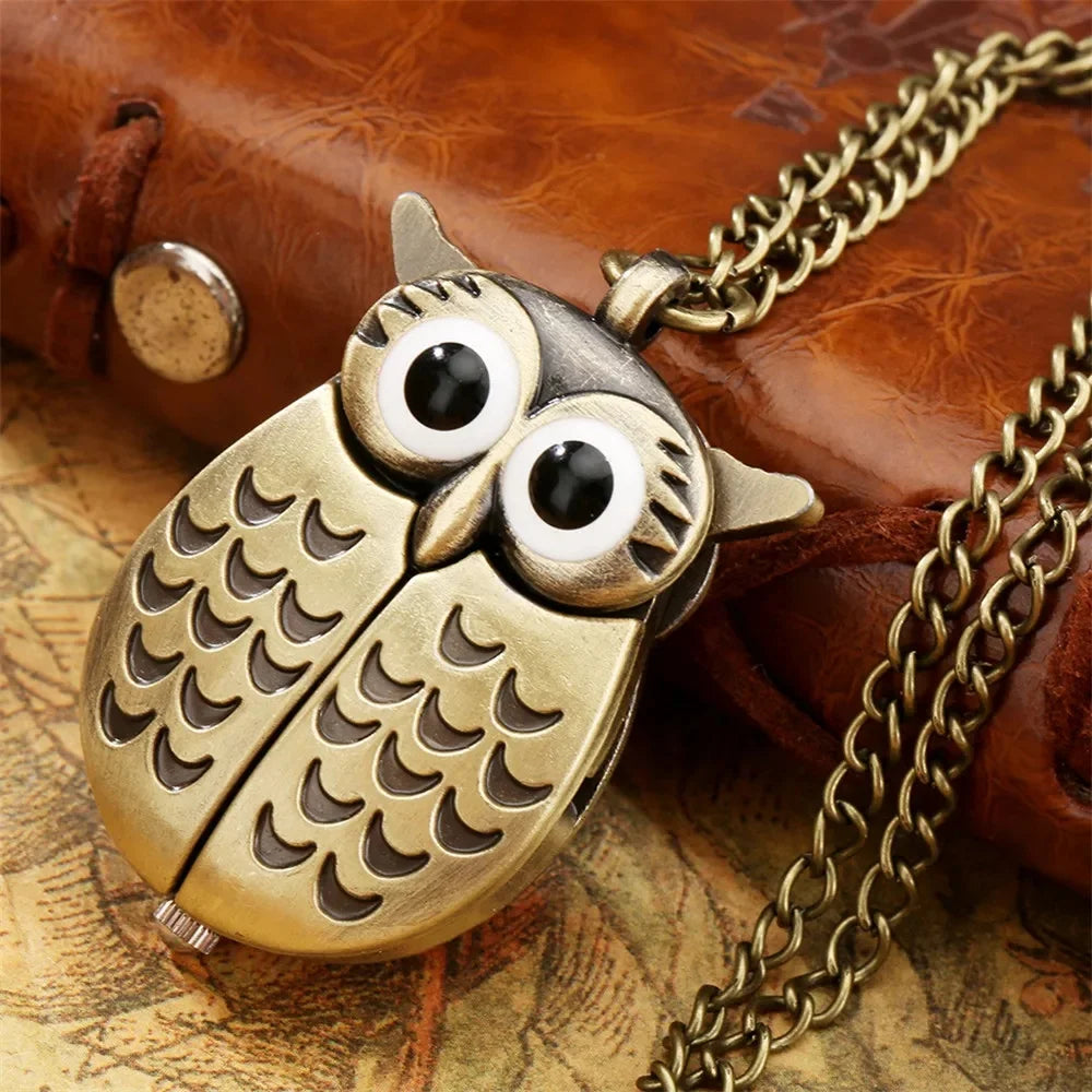 Fashion Vintage Men Women Alloy Retro Owl Shape Clock Pendant Long Necklace Chain Watches Birthday Gifts