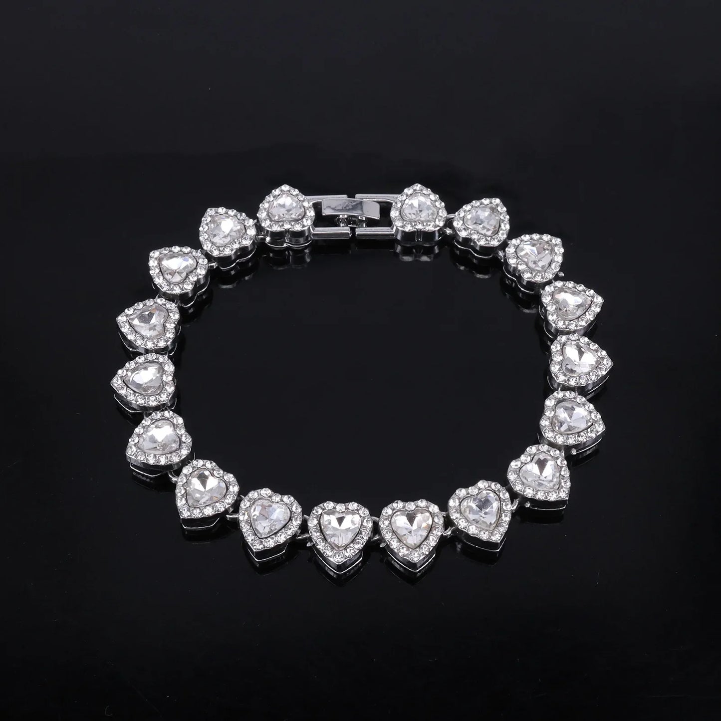 Yupsk 45CM/20CM Shiny Heart Rhinestone Hip Hop Rock Tennis Chain Bracelet Necklace for Women Men Trendy Jewelry Set Gift