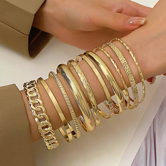 10 Pcs Punk Trendy Multilayer Bracelets Set for Women Elegant Delicate Twist Sparkling Adjustable Bangles Jewelry Couples Gifts