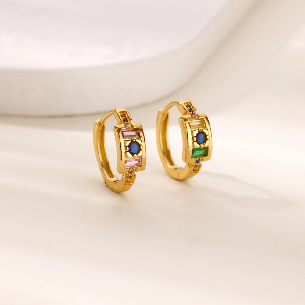 Cubic Zirconia Hoop Earrings For Women Luxury Crystal Zircon Gold Color Stainless Steel Earring Jewelry Wedding Party Gift