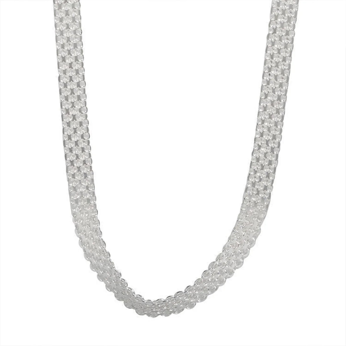 S925Silver European and American simple and unique woven hollow wide necklace ins trend mesh collarbone chain