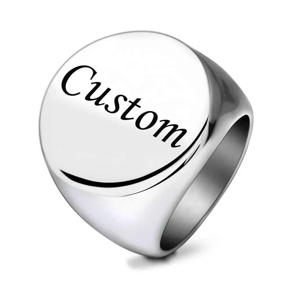 Customized Signet Ring Engrave Name Logo Photo Jewelry Stainless Steel Round Men Women  For Family Wedding Personalized Gifts