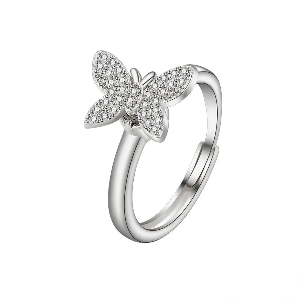 Shining Crystal Sunflower And Bee Fidget Spinner Rings For Women Anti Anxiety Control Anti Stress Rotating Ring Girls Gift