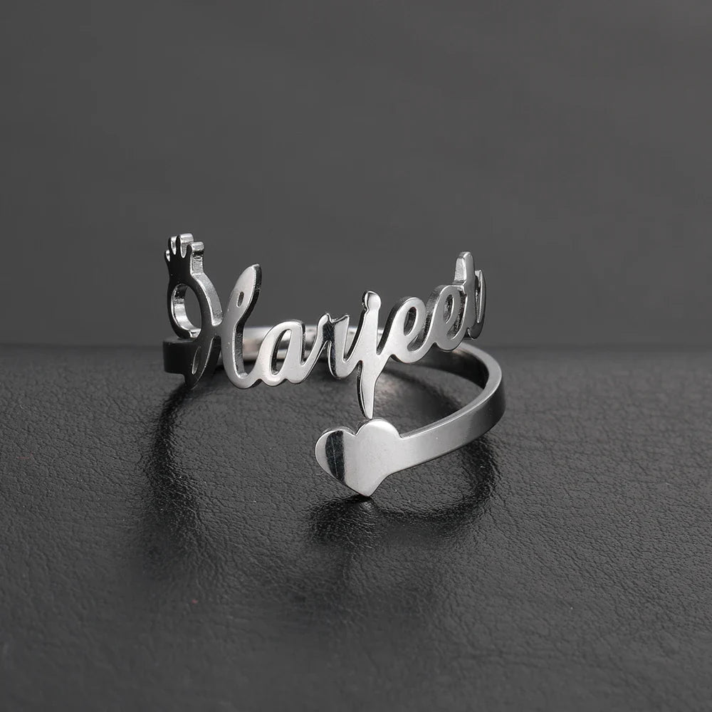 Custom Double First Name Finger Ring For Women Men Personalized Couple Family Gift Gold Color Stainless Steel Metal Jewelry