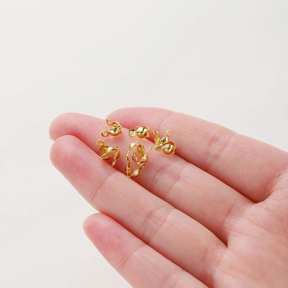 14K 18K Real Gold Plated Double Hole End Clasp Beads Open Cover Crimp Connector Beads For DIY Jewelry Making Necklace Component