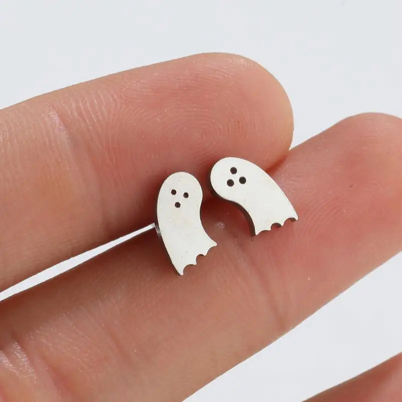 Horror Halloween Bat Spider Trendy Earrings Women 2024 Black Color Stainless Steel Ear Piercing Skull Punk Jewelry Party Gifts
