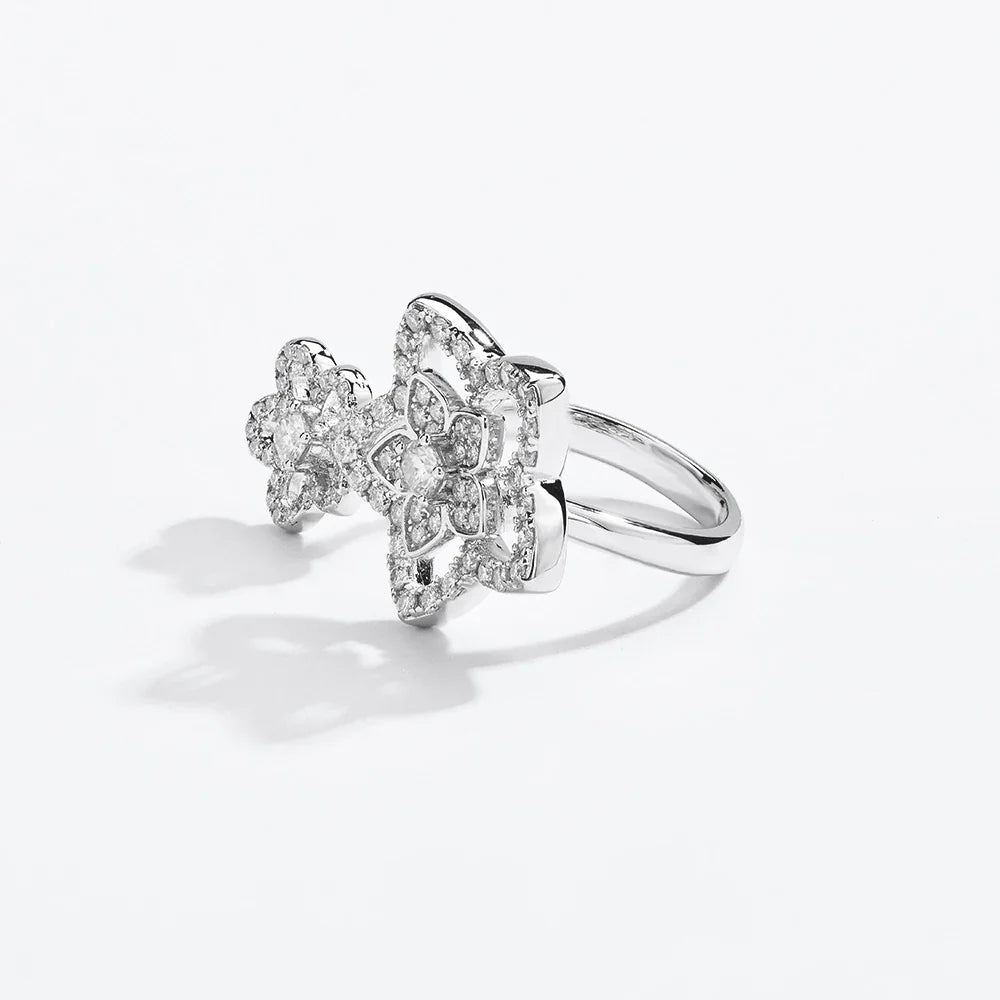 MINTYBOX S925 Sterling Sliver Flower Moissanite Rings for Women D Color Diamond Wedding Band Sparkly Fine Jewelry Certificated