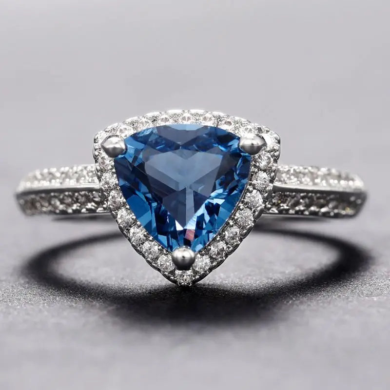 925 Sterling Silver Luxury Dark Blue Zircon Triangle Rings for Women Fashion Classic Engagement Wedding Jewelry Anniversary Gift