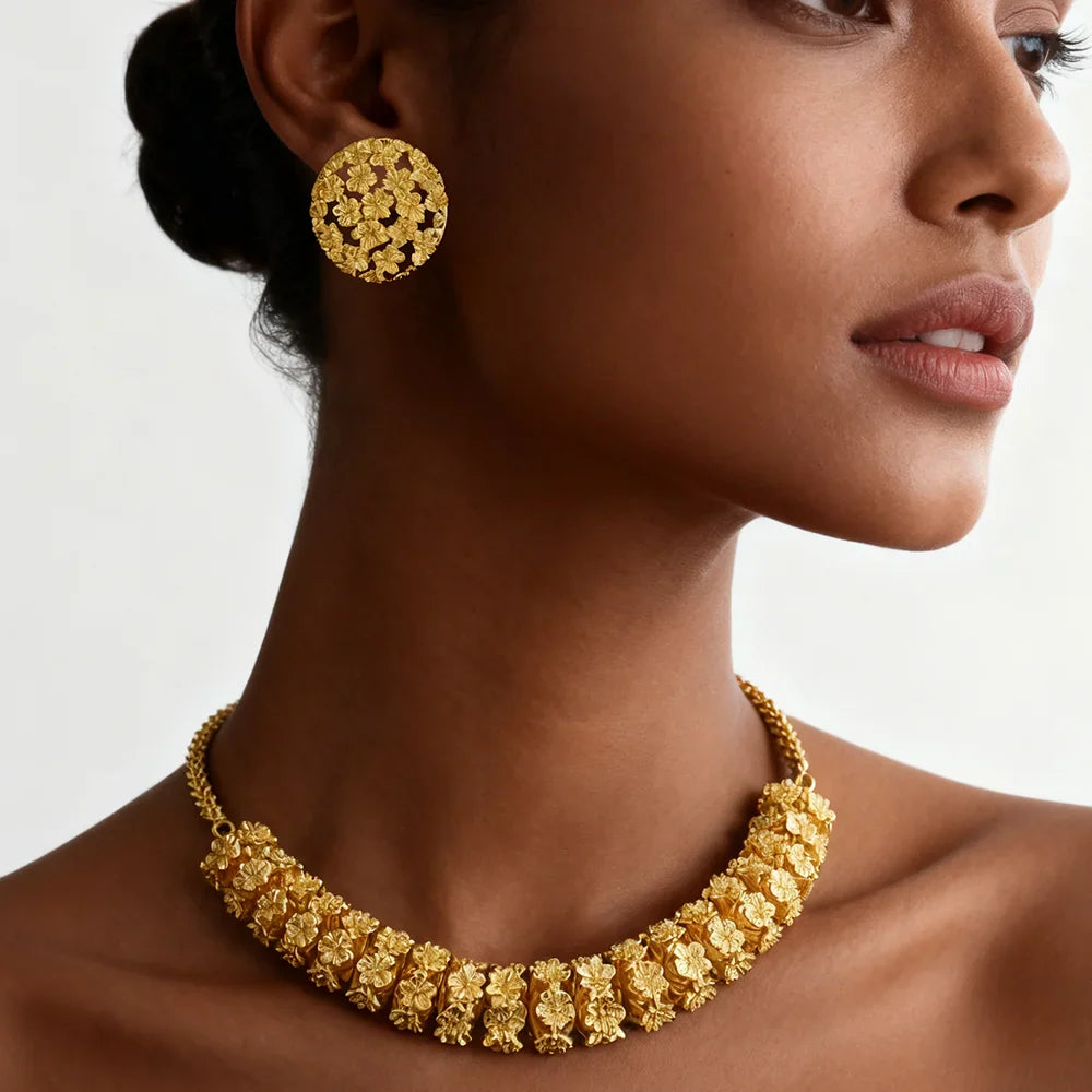 gold plated earrings ring necklaces for women luxury gold cuban necklace set High Quality designer men woman Jewelry sets gift