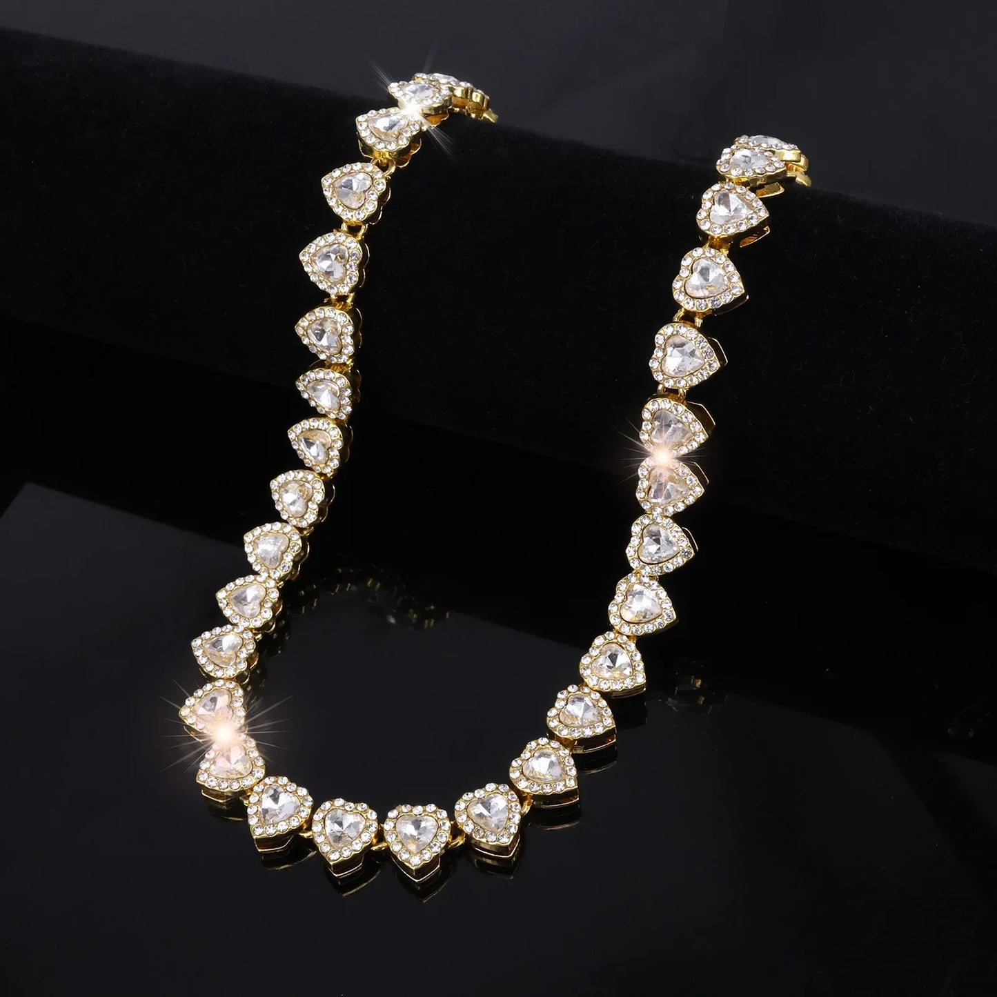 Yupsk 45CM/20CM Shiny Heart Rhinestone Hip Hop Rock Tennis Chain Bracelet Necklace for Women Men Trendy Jewelry Set Gift