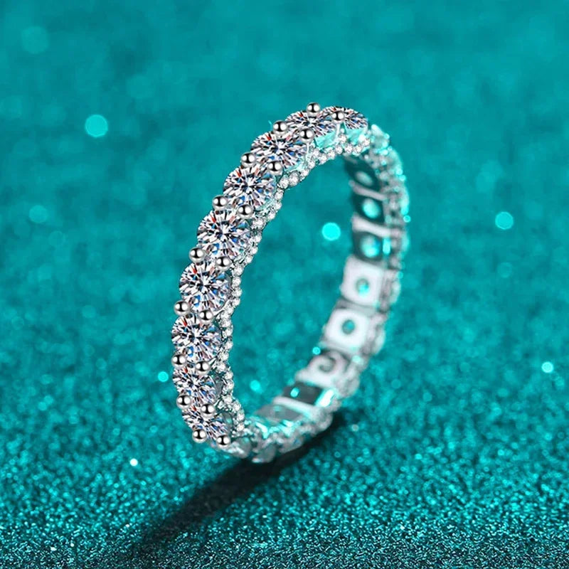 NeeTim 3mm Moissanite Ring Sterling Silver 925 with Gold Plated Wedding Engagement Eternity Band Patry Luxury Jewelry for Women