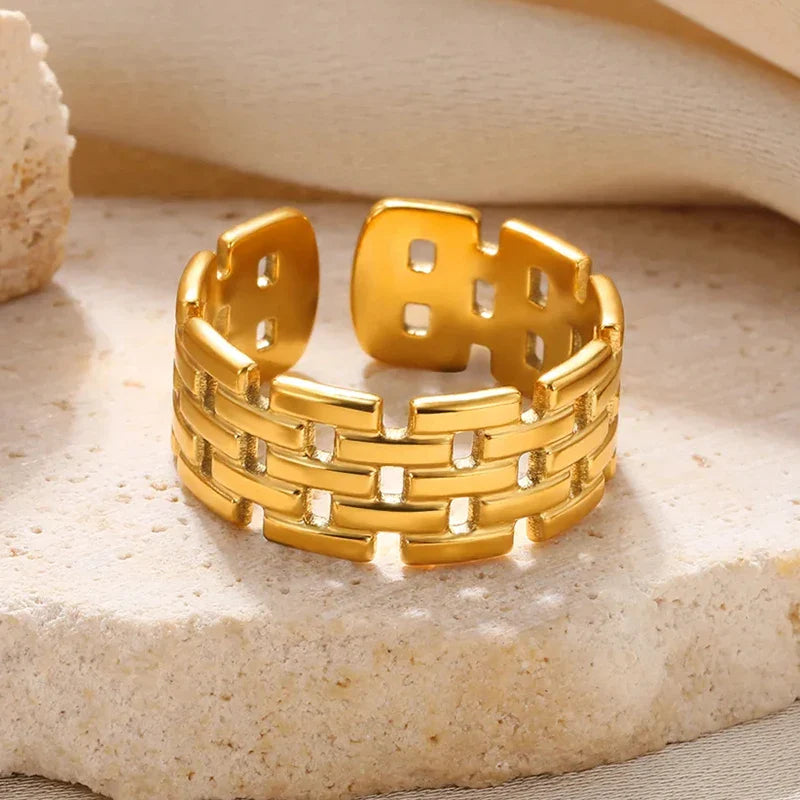 Stainless Steel Flower Rings for Women Gold Color Shell Starfish Multi Layer Hollow Out Ring Fashion Charm Jewelry Wedding Gifts