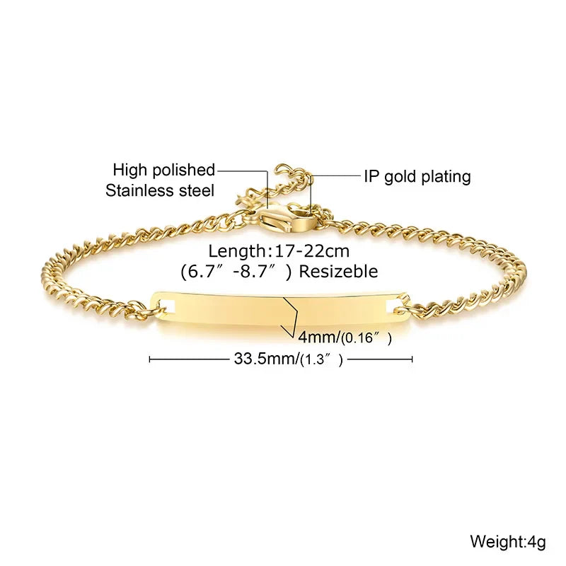 Vnox Minimalist Personalize Engrave Stainless Steel Thin Bar Bracelets for Women Lady Custom Friendship Bridesmaid Gifts Jewelry