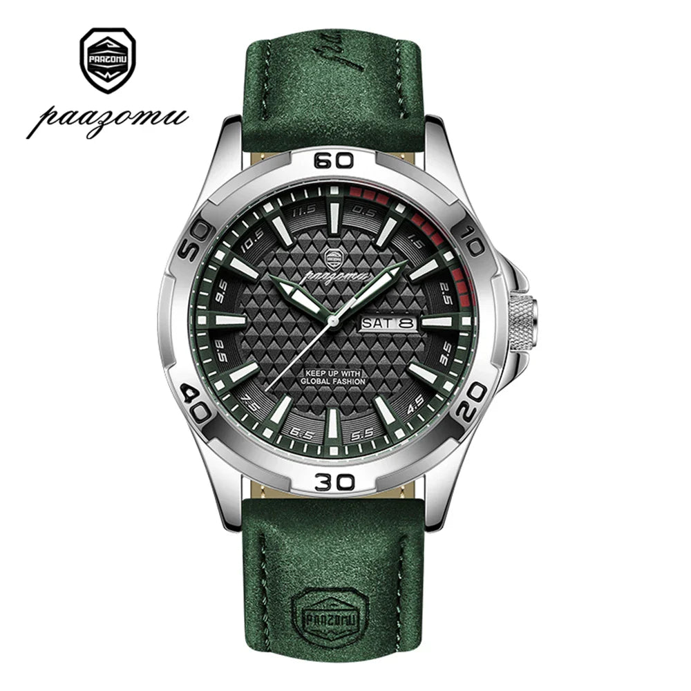 PAAZOMU Original Man Wristwatch Top Luxury Waterproof Luminous Date Week Watch For Men Quartz Sport Leather Men's Watches Reloj