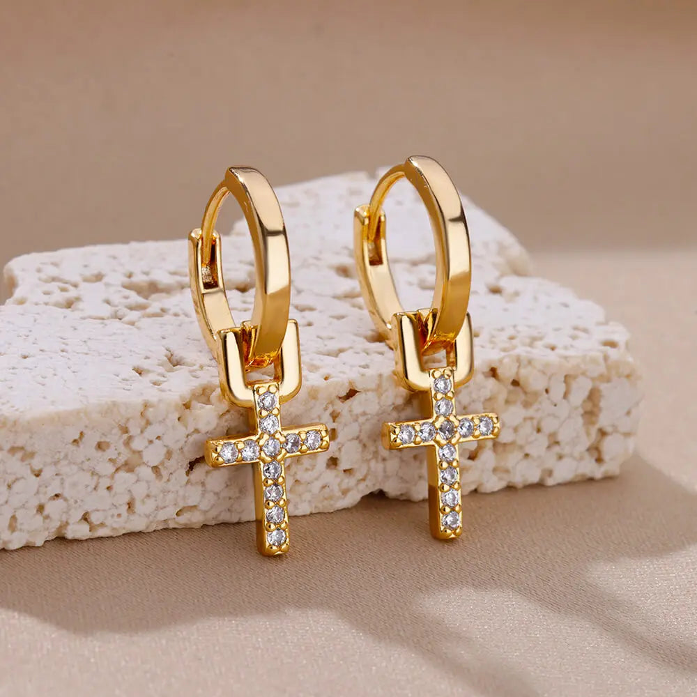 Heart Stainless Steel Earrings for Women Zircon Gold Color Hoop Earring Aesthetic Waterproof Ear Piercing Jewelry Accessories