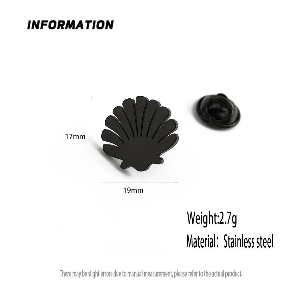 New shell fan-shaped men's lapel pin, stainless steel gold-plated badge, black brooch for suit accessories, gift for father