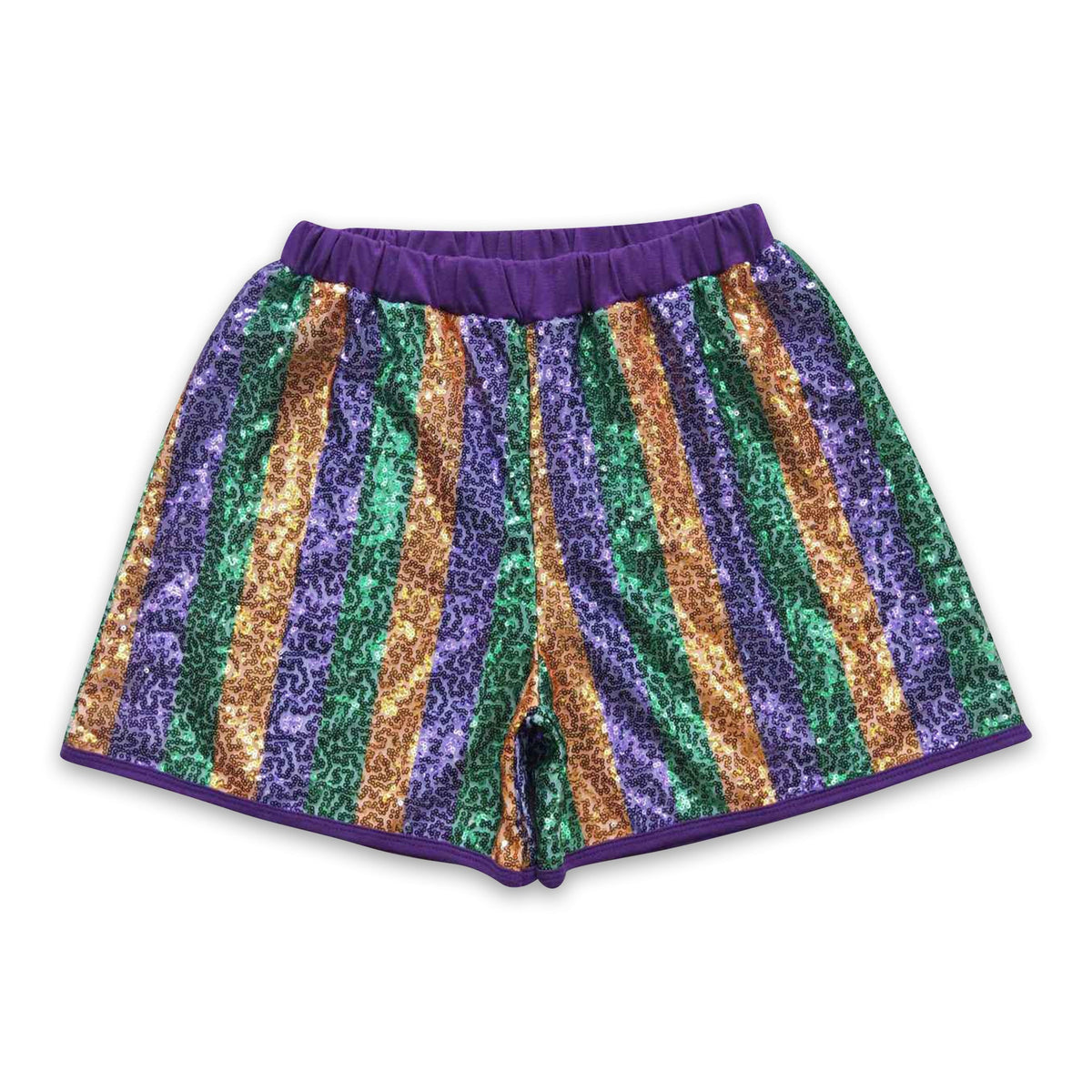 Purple gold green adult sequin mardi gras shorts