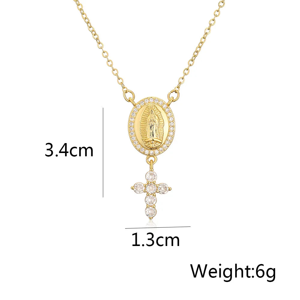 NEWBUY High Quality Women's Religious Jewelry Copper CZ Zircon Inlay Virgin Mary Pendant Stainless Steel Chain Necklace