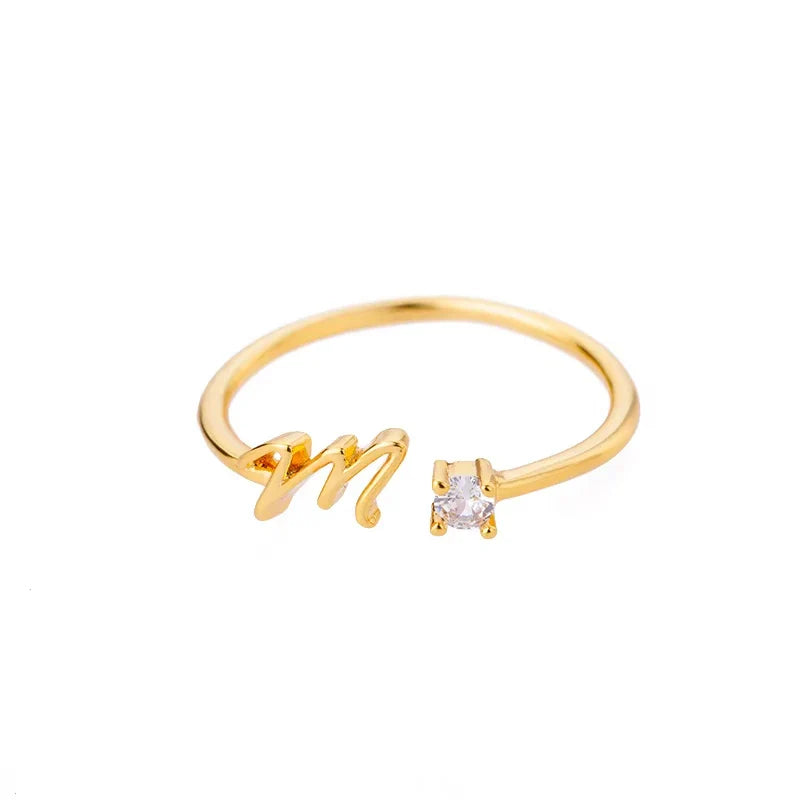 Zircon Initial Letter Ring for Women Stainless Steel Gold Color Alphabet Open Ring Trendy Wedding Birthday Aesthetic Jewelry