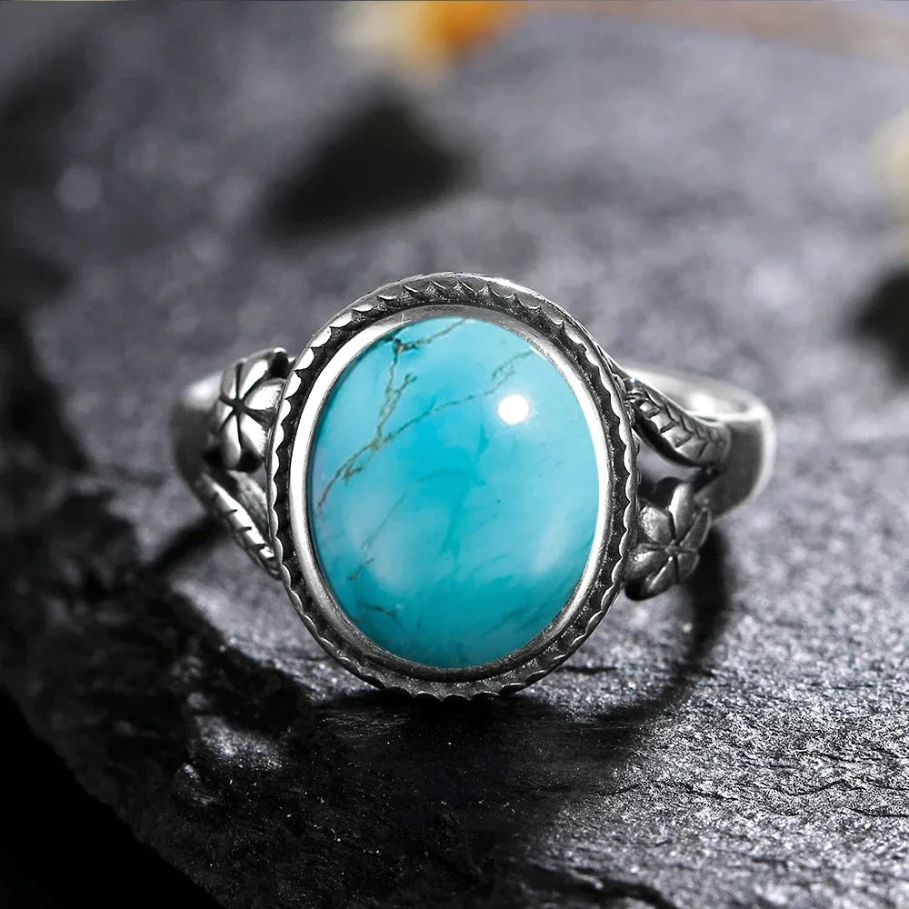 Vinatge Silver Ring Female Jewelry Natural Moonstone Tiger's Eye Personalized Rings for Women Bijoux Wedding Jewelry Gift S925