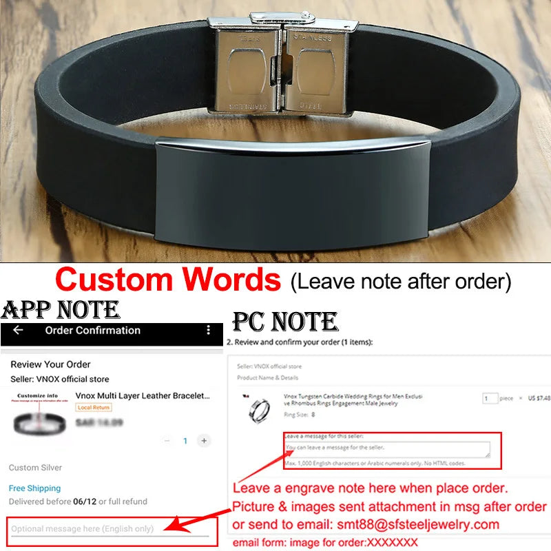 Vnox 16mm Father's Day Gift Bracelet,Black Rubber Silicone Bangle with Custom TO MY DAD Stainless Steel Bar,Men Casual Wristband