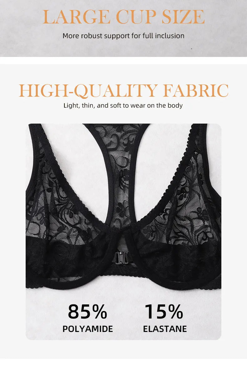 3-Piece Plus Size Lingerie With Lace Front Buttons For Women Brassiere  Adjustable Underwear Comfort And Breathability Bra