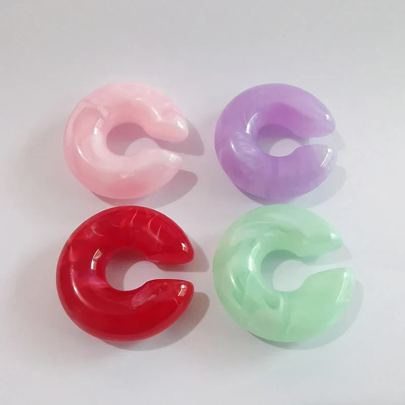 Fashion 4pcs C Shaped Acrylic Ear Clip for Women Simple Gold Silver Color No Pierced Round Earrings Punk Female Jewelry
