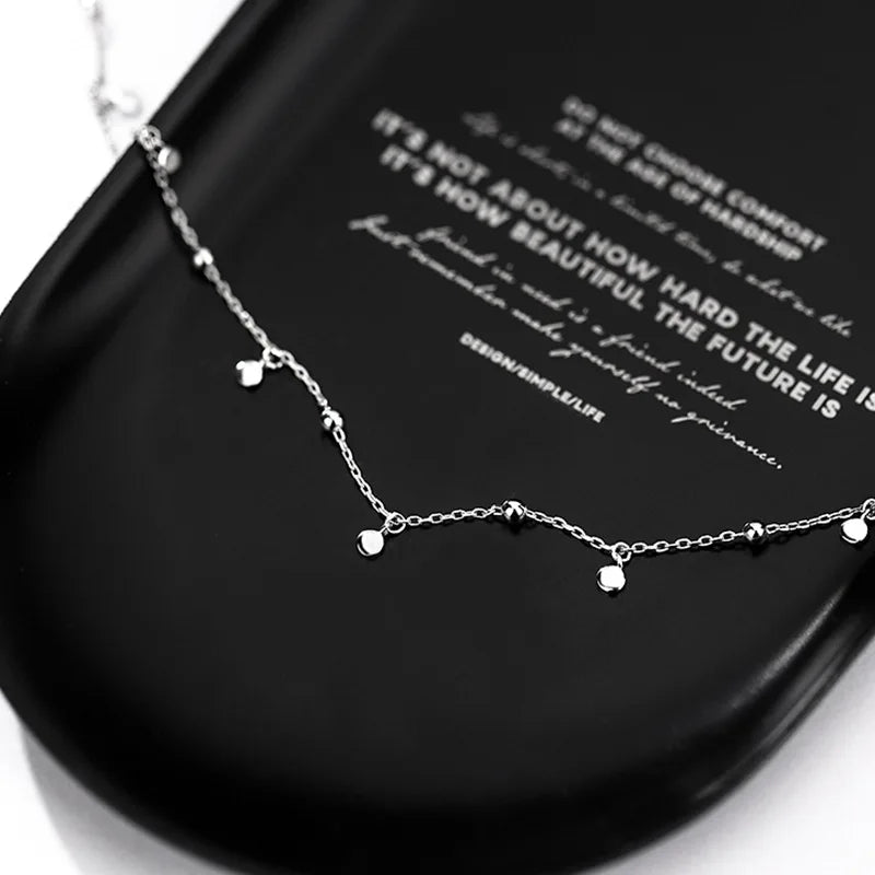925 Sterling Silver Neck Chain Tassels Round Necklaces Women Jewelry Exquisite Elegant Aesthetic Charms Accessories Argent 925