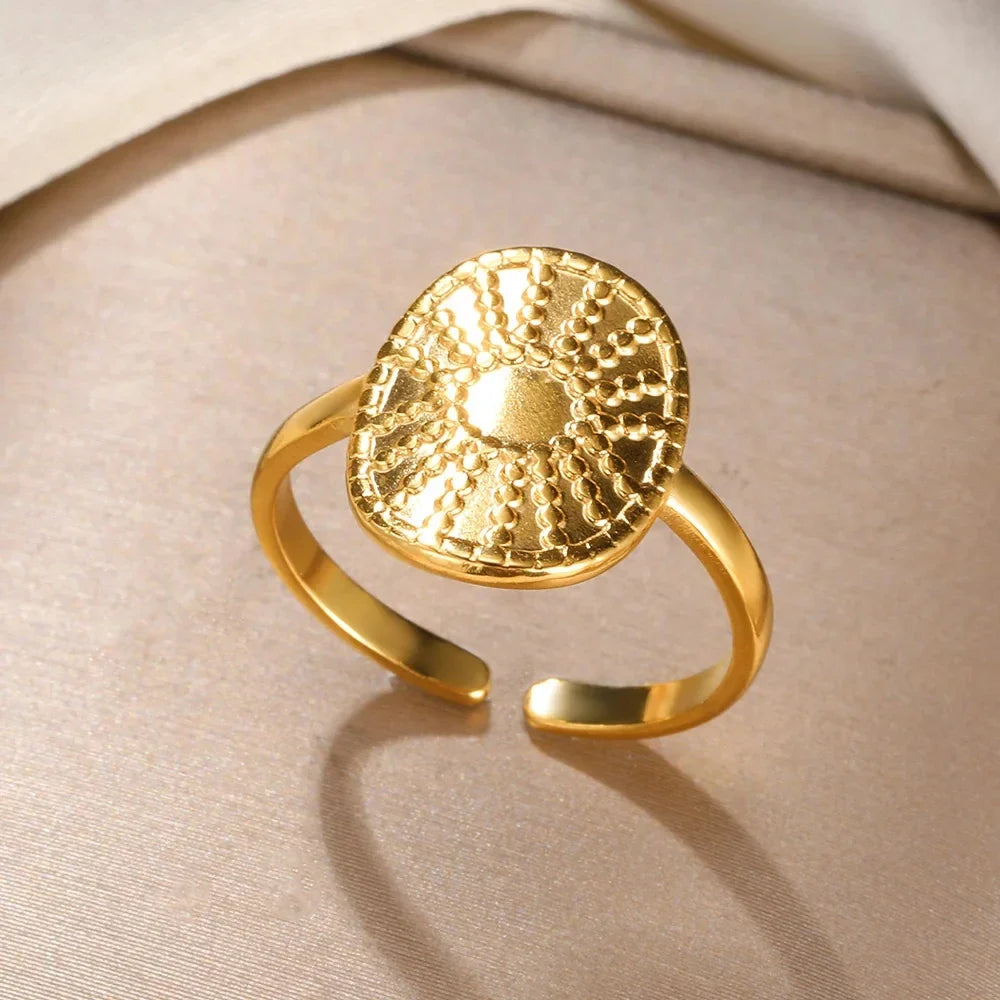 Vintage Ancient Greek Arethusa Goddess Coin Rings For Women Imitation Pearl Zircon Moon Stainless Steel Ring Fashion Jewelry