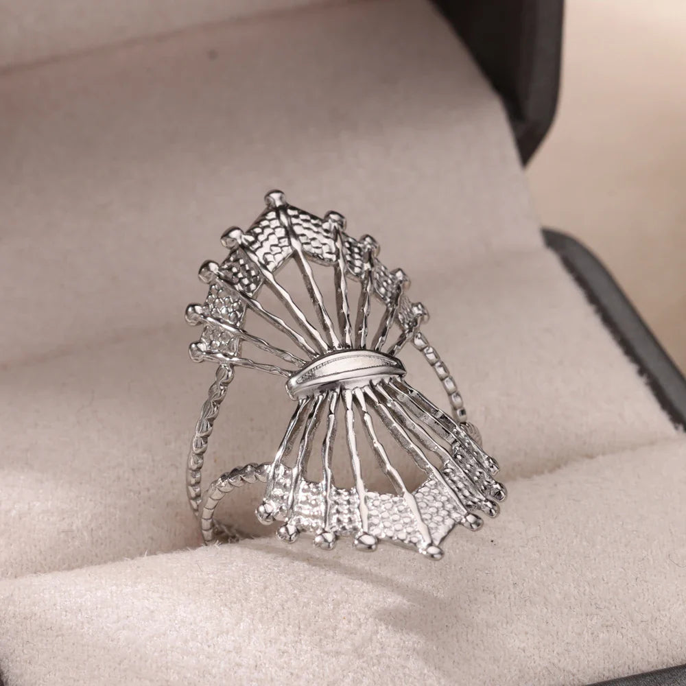 Hollow Flower Rings For Women Gold Color Stainless Steel Adjustable Multi-layer Flower Ring Wedding Aesthetic  Jewelry Gift
