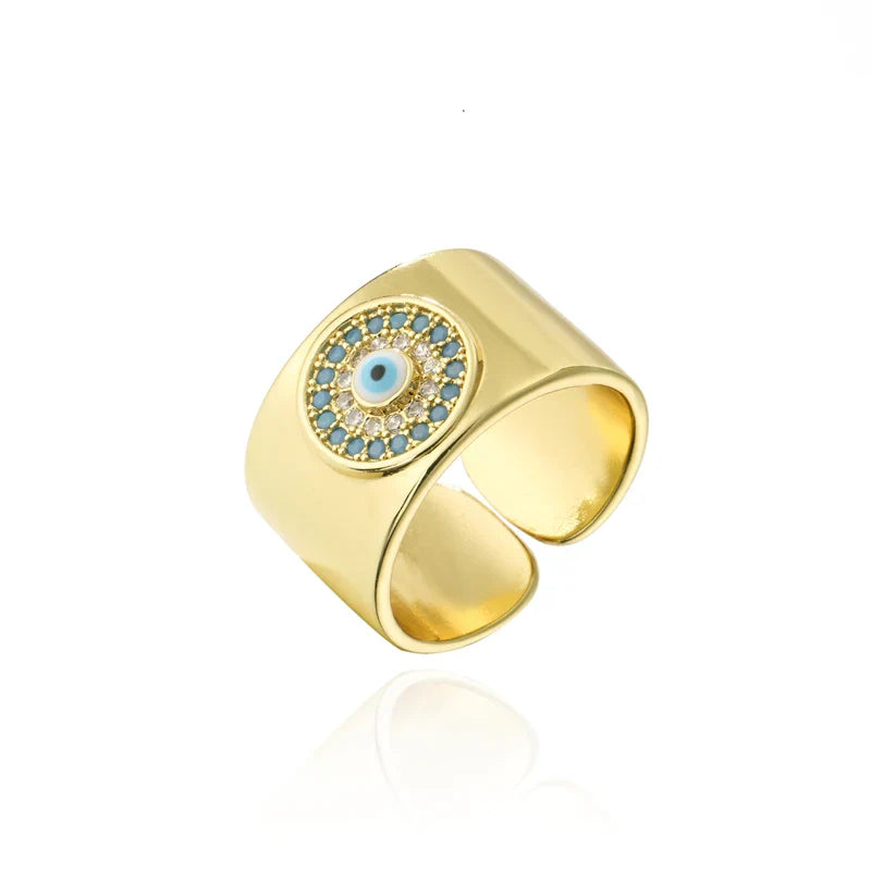 NEWBUY 2024 Fashion Gold Color Copper Wedding Jewelry AAA CZ Evil Eye Design Open Ring For Women Girl Engagement Gift