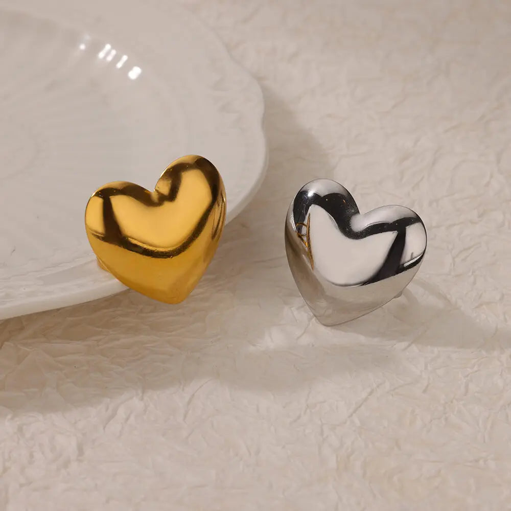 Big Heart Rings for Women Classic Stainless Steel Gold Color Finger Ring Trend Band Couple Wedding Jewelry Accessories anillos